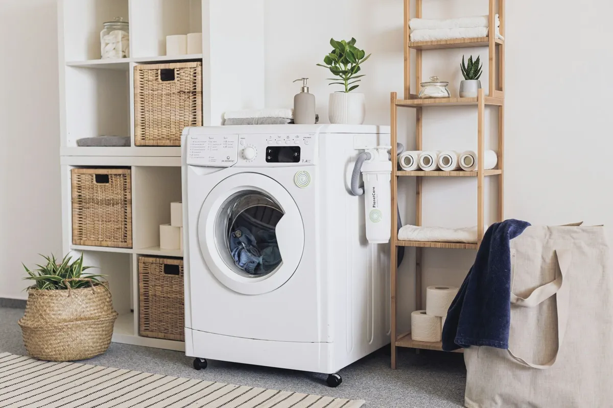 Bamboo sheets being loaded into a front-loading washing machine on a cold gentle cycle
