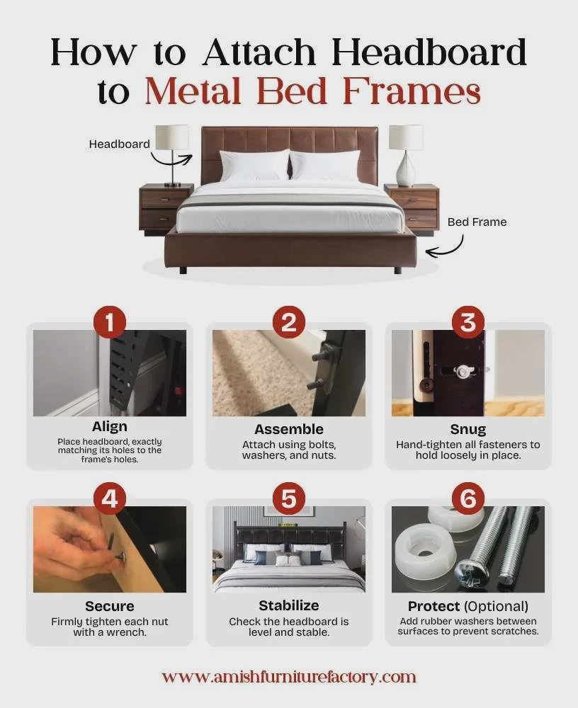 Tightening a metal bed frame bracket bolt with a wrench