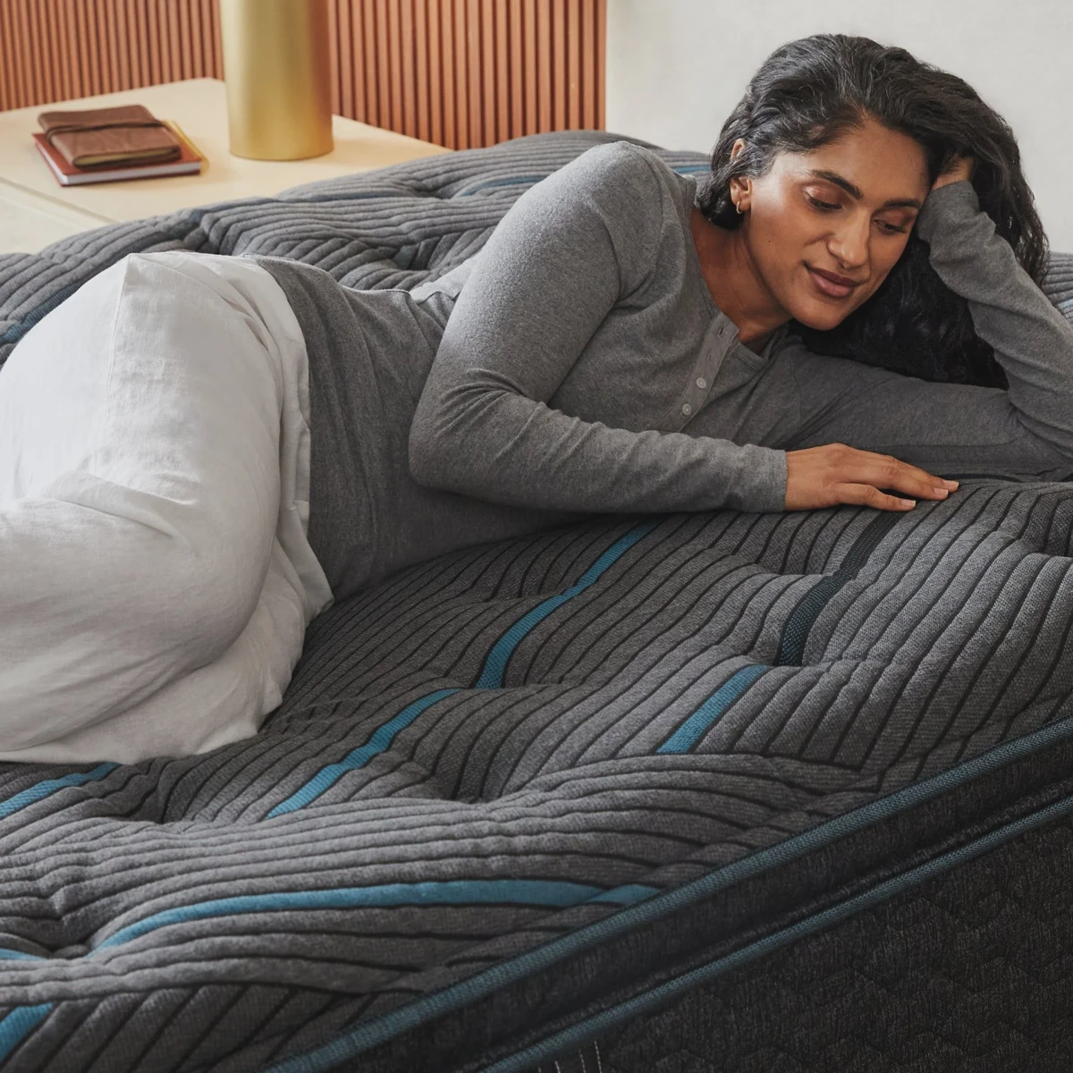 Beautyrest pocketed coil core construction shown in a styled bedroom