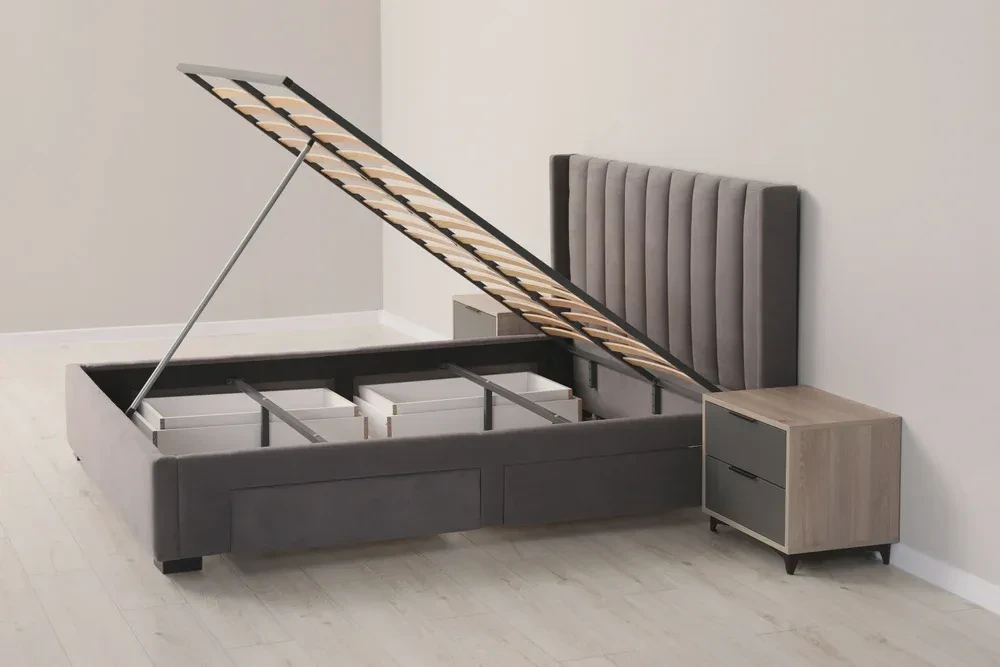 Comfortable bed with under-bed storage space for bedding