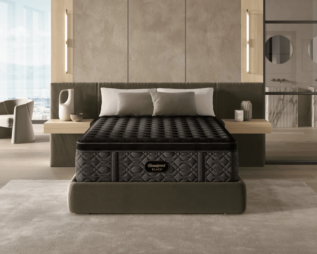 Beautyrest Black Series Three mattress shown in a styled bedroom