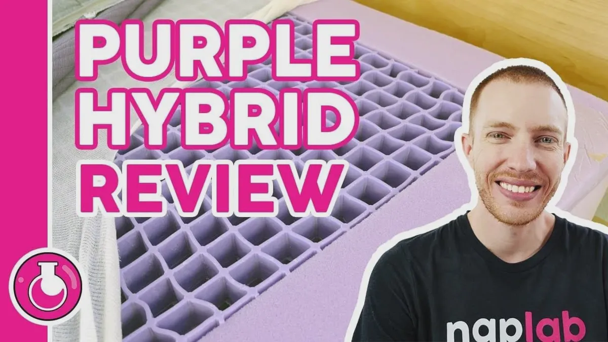 Purple Hybrid mattress with coil base and grid top layer cutaway