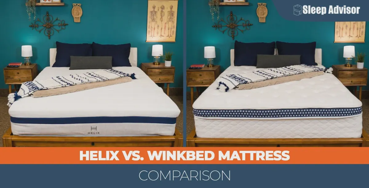WinkBed and Helix hybrid mattresses side by side