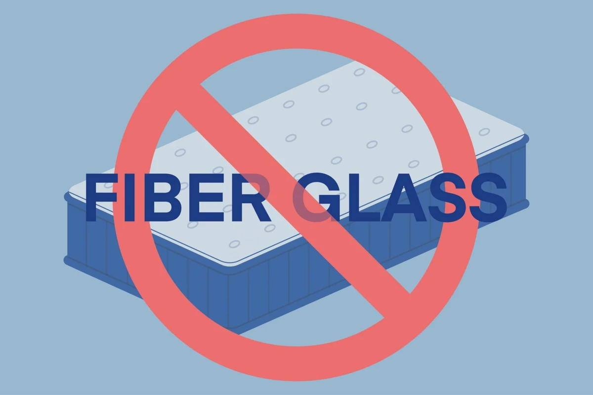 Illustration of a fiberglass-free mattress with safer fire barrier alternatives