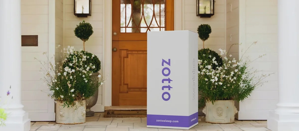 Zotto mattress shipped compressed in a box on a porch