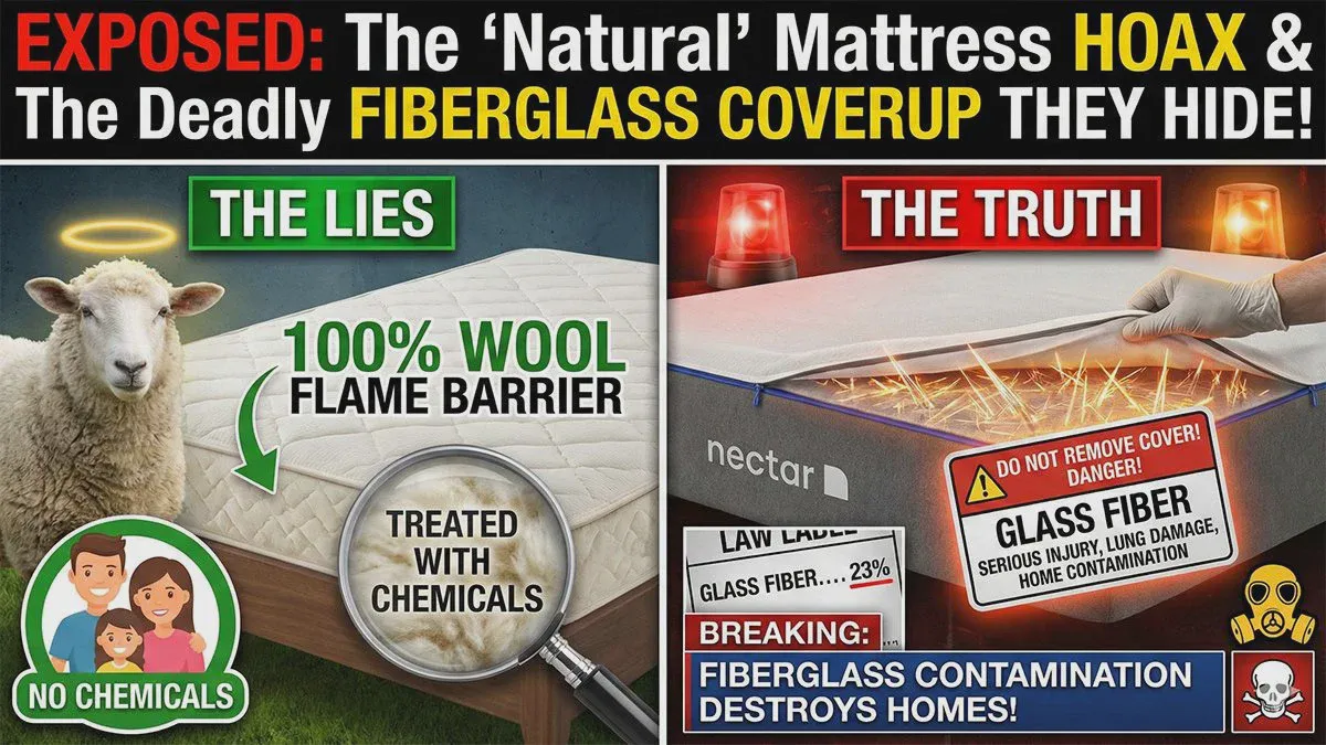 Nectar mattress fiberglass warning showing exposed silica sock under the outer cover