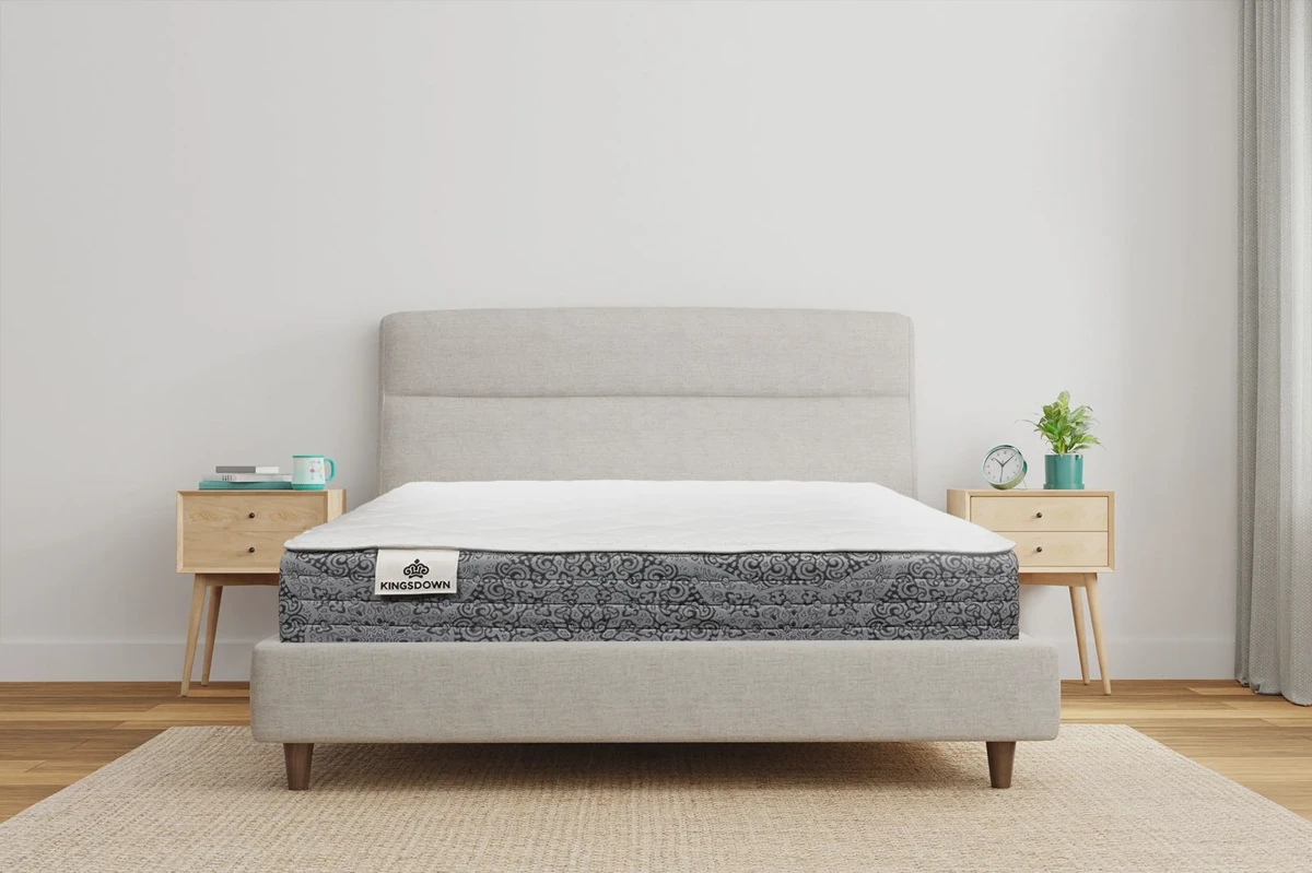Kingsdown Studio Acton hybrid mattress front angle showing layered construction