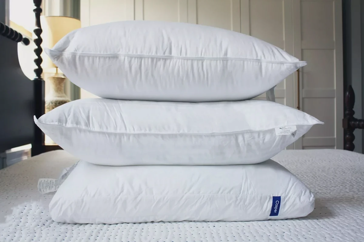 Three pillows from Parachute, Casper, and DreamNorth side by side for comparison
