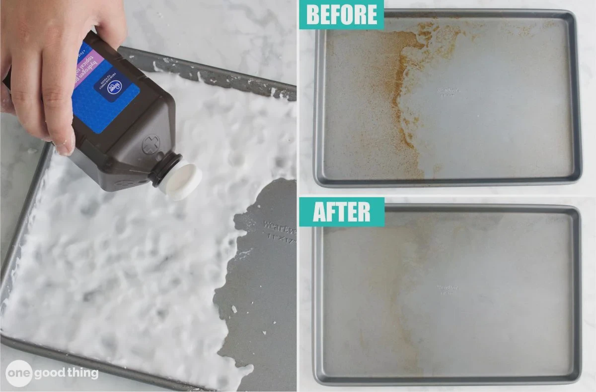 Baking soda and hydrogen peroxide bottle, the two core ingredients for sweat stain removal