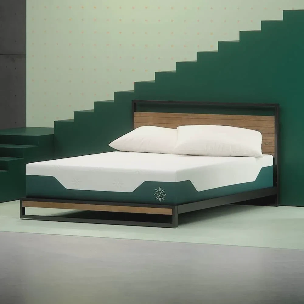 Zinus Cooling Hybrid mattress photographed on a low platform bed frame