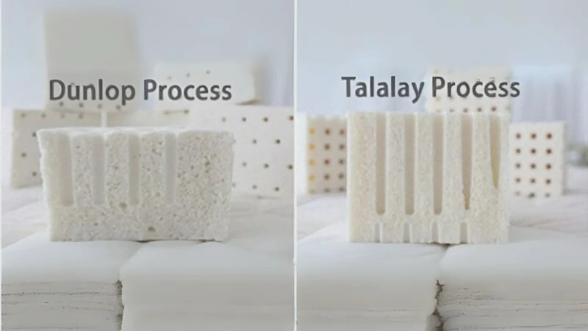 Cross-section of natural latex mattress layers showing density differences