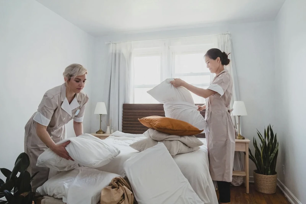 Stack of folded fresh white hotel linens