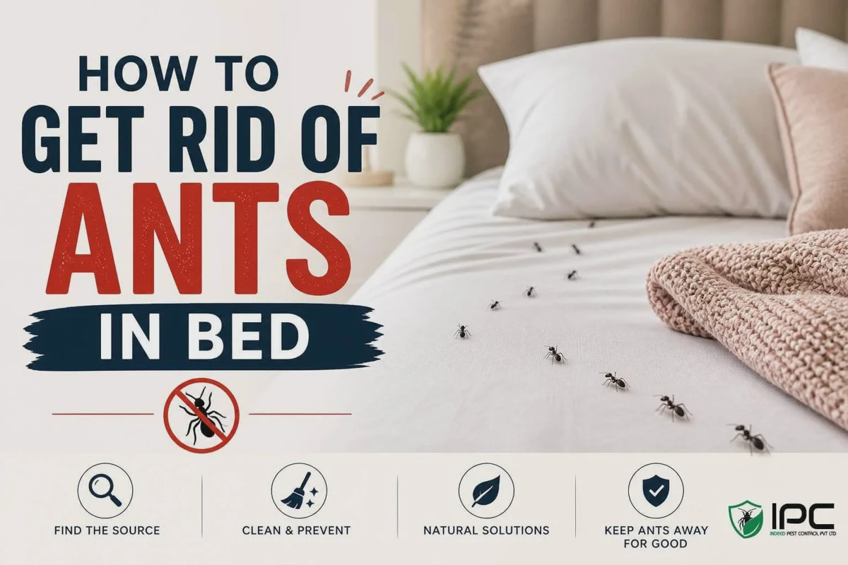 Person stripping bedding off a mattress to remove ants