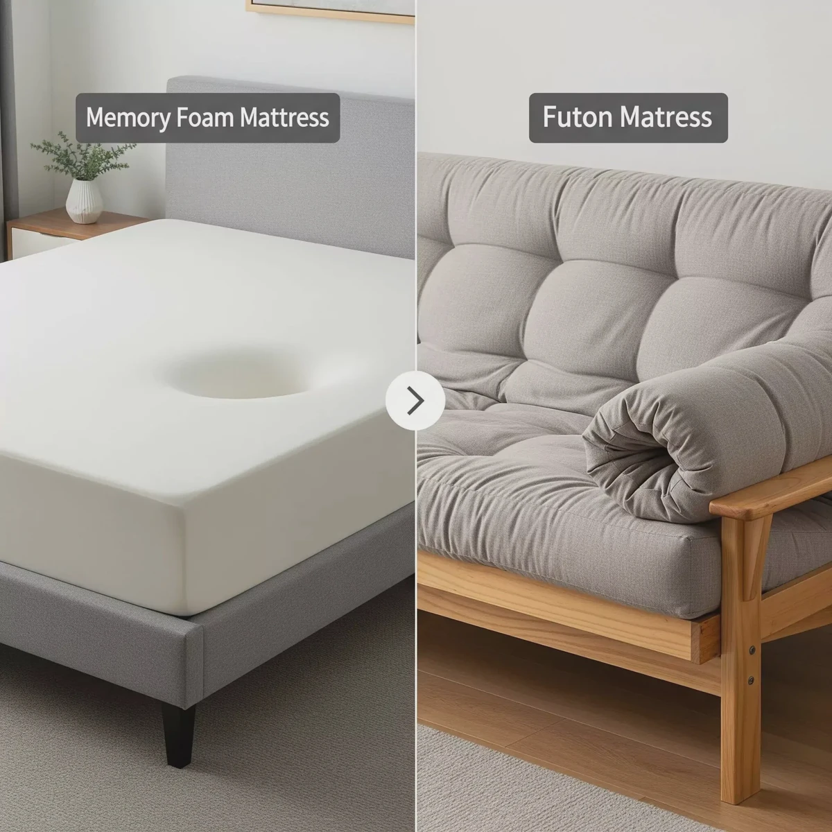 Memory foam mattress compared with a traditional futon mattress