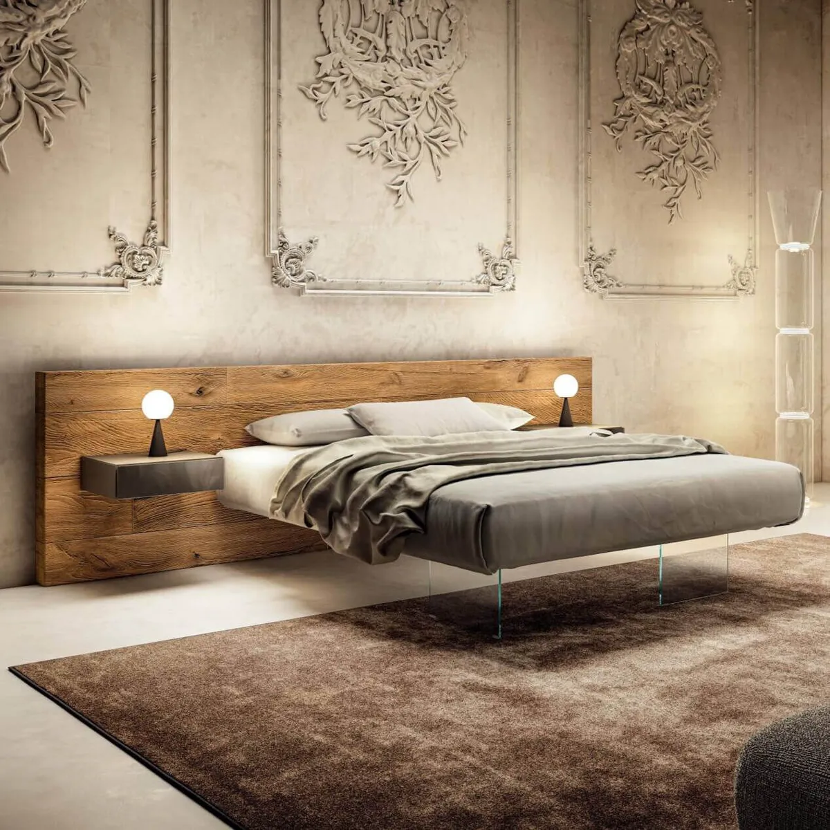 Air bed on a wooden platform-style frame with closely spaced slats