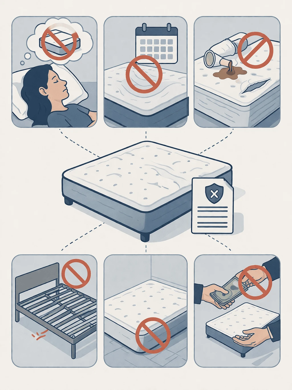 Diagram of what mattress warranties usually do not cover