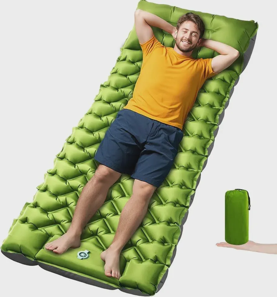 Outdoor camping air mattress in a tent setup
