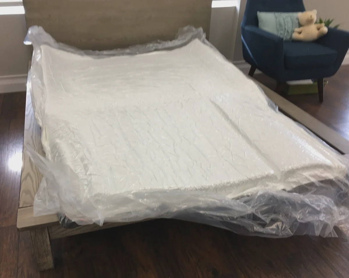 Tulo mattress unboxing from compressed shipping box