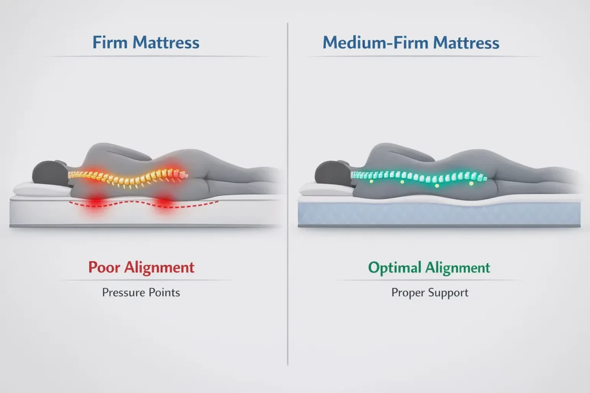 Spine alignment comparison between firm and medium-firm mattresses