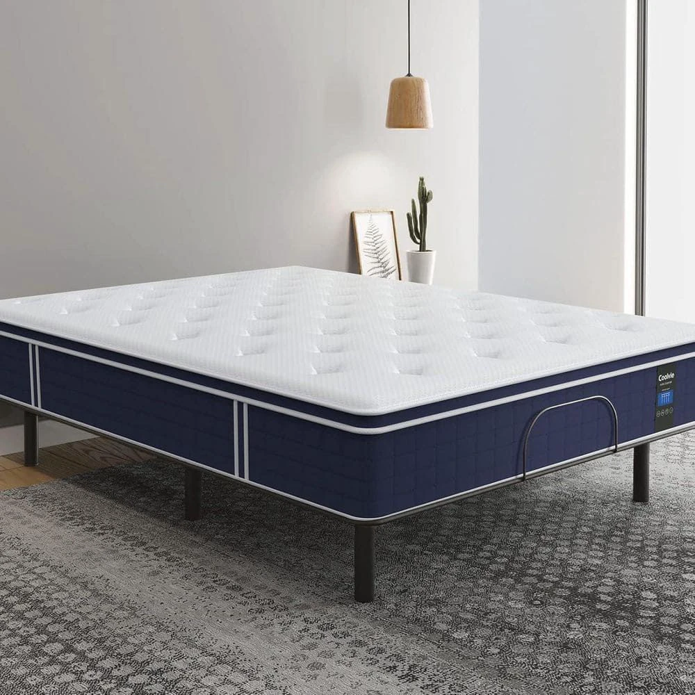 Coolvie 12-inch hybrid mattress with cutaway showing pocket coil and memory foam layers