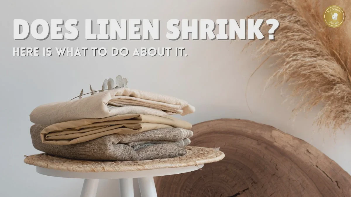 Folded stack of natural linen fabric in autumn tones