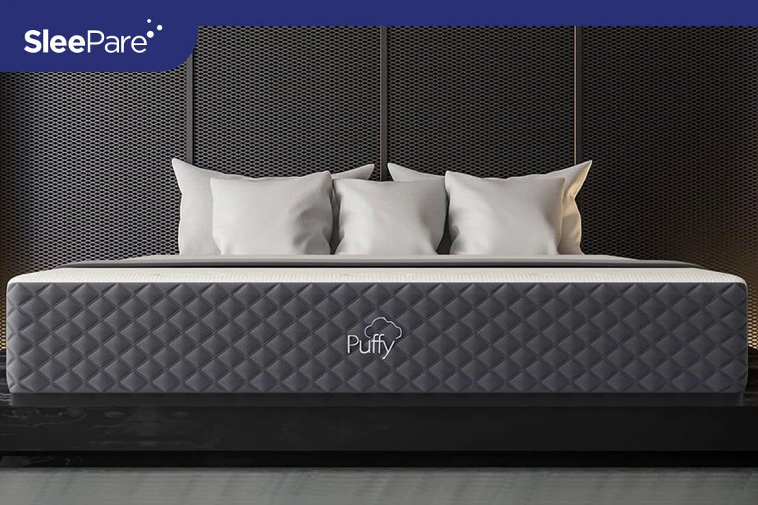 Puffy Lux mattress detail showing cover and side panel