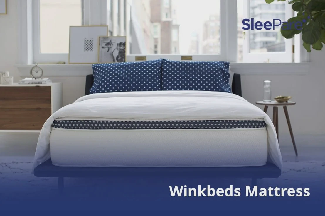 WinkBed mattress on a platform bed in a bedroom