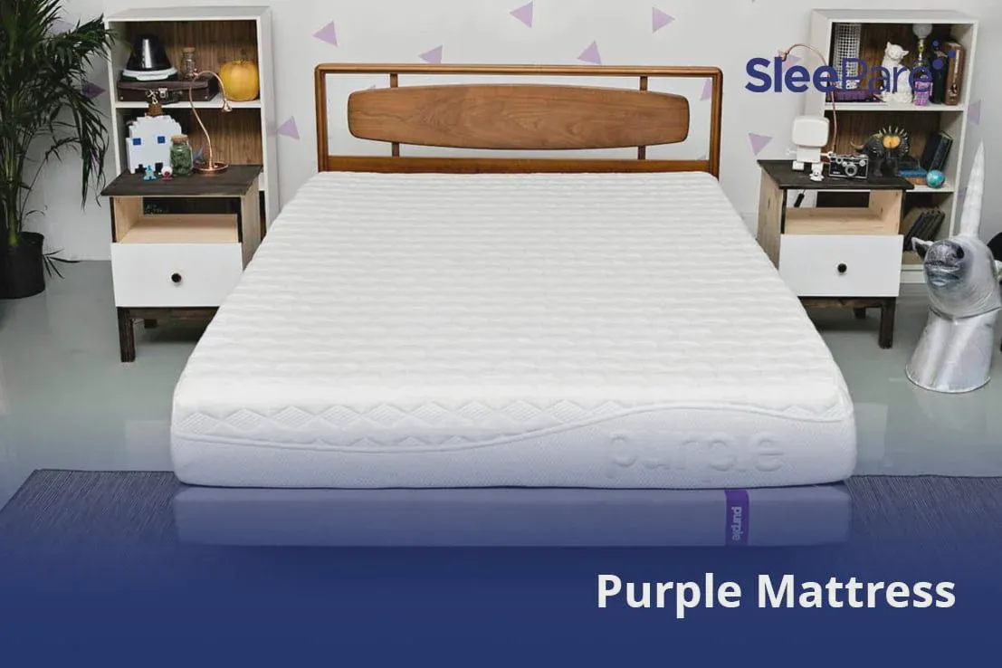 Purple mattress on a bed